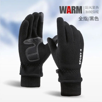 Cycling Gloves for Men, Winter Fleece Outdoor Sports Mountaineering Gloves, Thickened, Windproof, Non-Slip, Touch Screen, Warm Hands