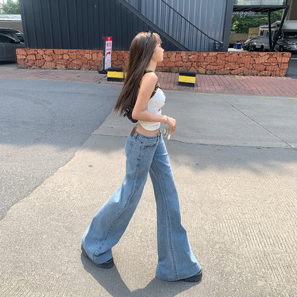 Stretch Retro Hot Girl Low-Waist Bootcut Jeans for Women in Autumn and Winter New Slimming Look Slimming Look Floor-Length Flared Pants for Women