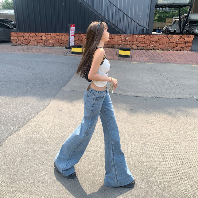 Stretch Retro Hot Girl Low-Waist Bootcut Jeans for Women in Autumn and Winter New Slimming Look Slimming Look Floor-Length Flared Pants for Women