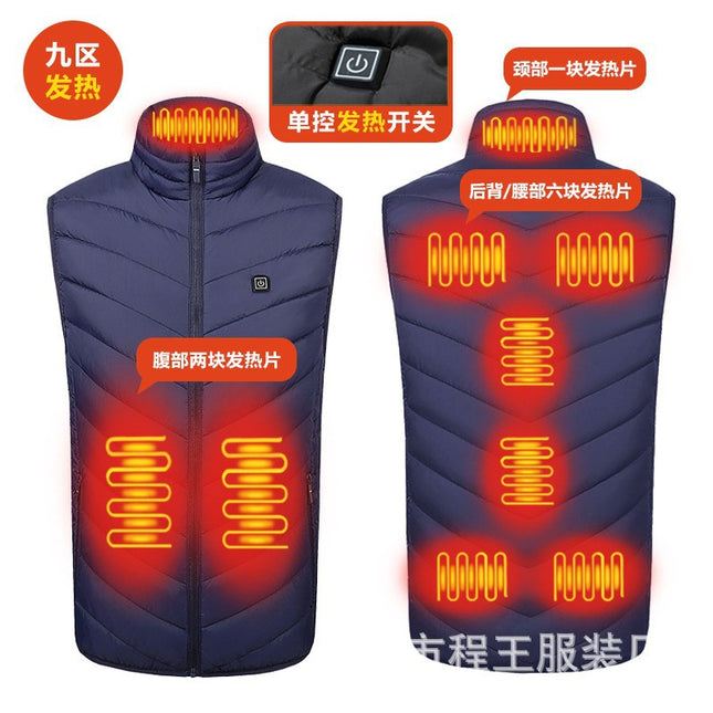Cross-border New Single Control Zone 9 Heating Vest Winter Intelligent Constant Temperature Electric Vest USB Safe Warm Heating Clothing for Men