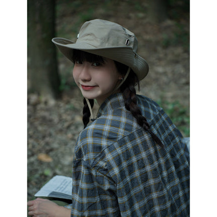 Japanese-Style Wide-Brim Drawstring Sun Protection Fisherman Hat for Women, Summer Outdoor Breathable Mountain Camping Sunshade Hiking Fishing Hat for Men
