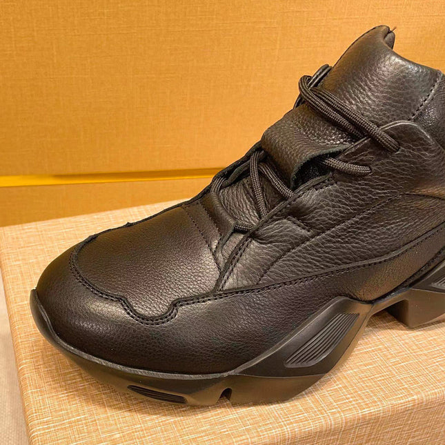 Black Samurai Thick-soled Dad Shoes Korean Trendy Board Shoes Wedge Sports Men's Shoes Cowhide Lace-up Casual Shoes