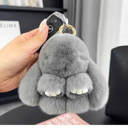Boutique genuine leather real Rex rabbit plush bunny doll mobile phone pendant bag pendant keychain doll car pendant