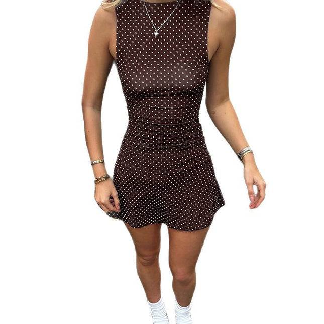 European and American Retro Style Export Women's Clothing Round Neck Waist Sexy Elegant Simple Accessible Luxury Fashion Polka Dot A-Line Dress