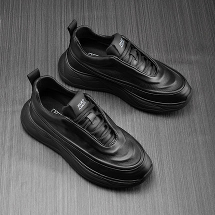 Factory Direct Supply Cowhide Shoes Men's Shoes Niche Design Bread Shoes Trend Thick Bottom Ultra Light Casual Leather Shoes fleece-lined Trendy