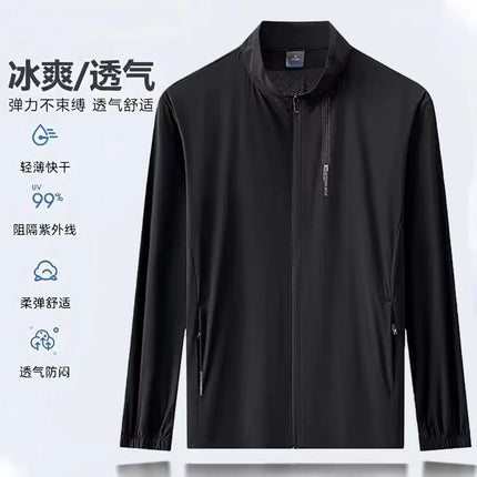 Summer Anti-Uv Men's Thin Stand-Up Collar Sun Protection Clothing Large Size Jacket High Quality Fishing Ice Silk Skin Clothing
