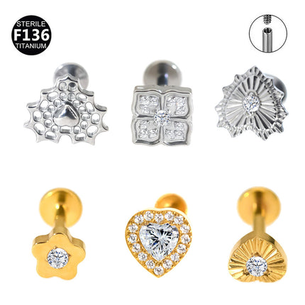 F136 Titanium Alloy Hollow Love Flower Batch Flower Peach Heart Lip Nail Ear Bone Nail Tragus Small Ear Bone Nail 0.9 Teeth