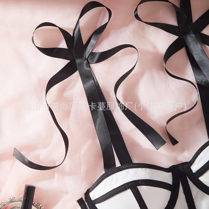 Cross-Border Hot-Selling Mesh Splicing Double-Layer Contrasting Ribbon Fishbone Steel Ring Sexy Sexy Camisole Women Km002