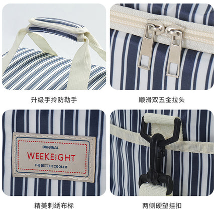Vertical Stripesd Thermal Insulation Picnic Bag Outdoor Travel Camping Style Satchel Storage Bag Thickeneded Large Capacity Waterproof and Stain-Resistant