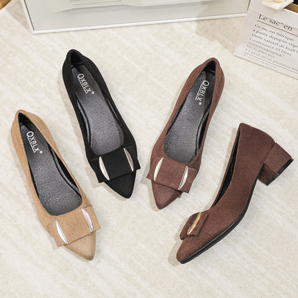 Thick-Heeled Pointed-Toe Single Shoes for Women, 2026 New Style, Comfortable and Not Tiring for the Feet, Fashionable Mid-Heel Shallow Mouth Comfortable Work Shoes, Commuting Women's Shoes