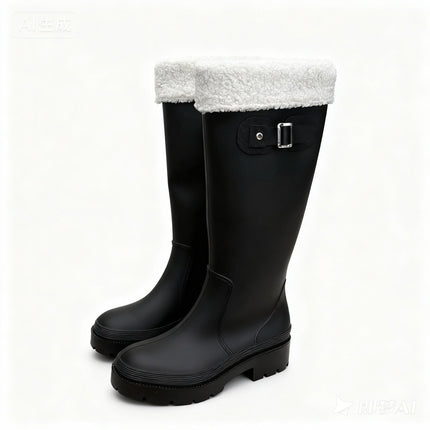 Rain Boots for Women, Fashionable Outer Wear High Rain Boots, New Internet Celebrity Water Shoes, Adult Water Boots, Non-Slip Waterproof Thick-Soled Rubber Shoes