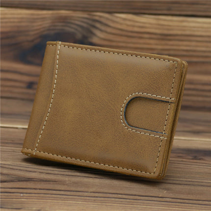 1085 anti-magnetic RFID gold clip men's PU leather card holder card case banknote holder vintage frosted pocket wallet wallet