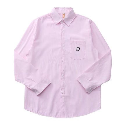 New Style Shirt with Smiley Face Embroidery, Japanese Retro Style, Simple and Versatile, Unbranded, Trendy New Fashion, Japanese Style