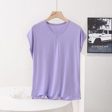 V-neck Modal Short-sleeved T-shirt Women's Summer Thin Loose plus size chubby girl 100.00kg Base Shirt Top Wide Shoulder Vest