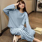 S blue plaid pocket long set (imitation cotton) / M
