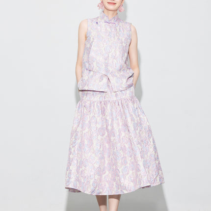 [Zhihetang] New Chinese-Style Brocade Jacquard Half-Body Skirt, Puffy Skirt, Autumn Vest Suit with Large Skirt Hem