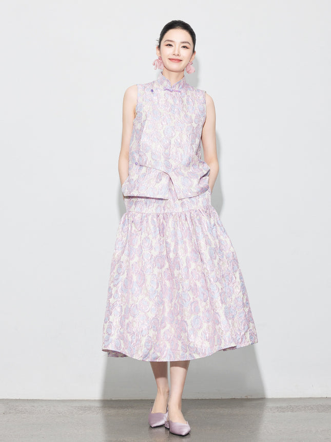 [Zhihetang] New Chinese-Style Brocade Jacquard Half-Body Skirt, Puffy Skirt, Autumn Vest Suit with Large Skirt Hem