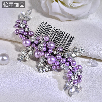 Yixing Elegant Fashion Pearl Hair Comb Fairy Purple Hair Rhinestone Headwear Bridal Wedding Accessories Comb A271