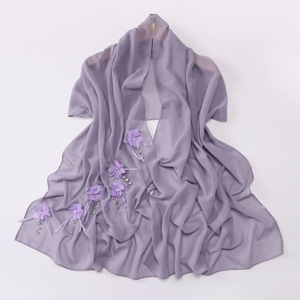 Cross-border Malaysia Scarf Ouruo Wind Nail Rhinestone Flower Chiffon Scarf Solid Color Turban Scarf Women Wholesale