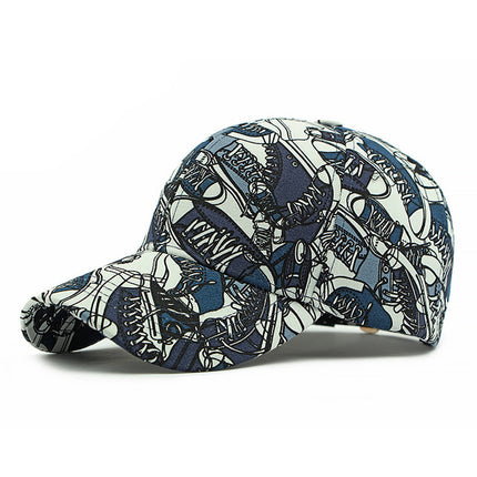 Women's Spring and Summer Sun Protection Visor Hat, Fashionable Ripped Graffiti Print Letter Baseball Cap, Men's Hard Brim Cap