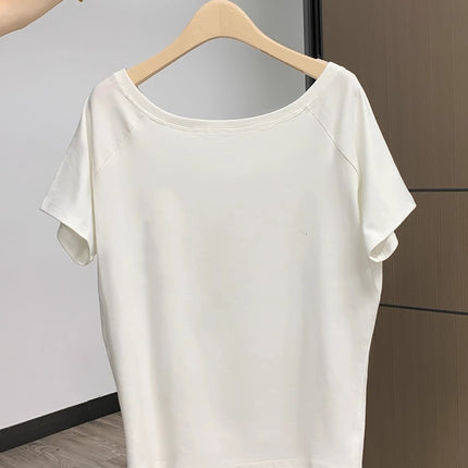 Summer Women's Tops Short-Sleeved Women's T-Shirt Clothes One-Shoulder High-End Cute Printed Short-Sleeved T-Shirt Custom Group Uniform