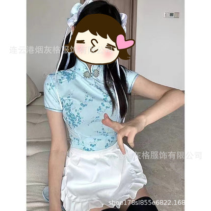 Zhonghua Niang Cheongsam Sexy Underwear Apron Pure Wish Maid Two-Piece Maid Japanese Retro Skirt Summer Short Skirt