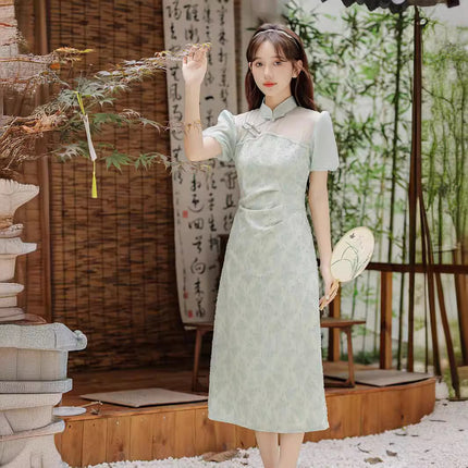 Women's Clothing 2026 Summer New Style Improved Chinese-Style Qipao Dress Green Fake Two-Piece Girl's Qipao Dress