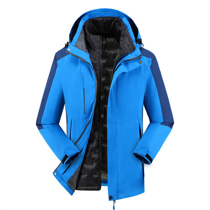 Three-in-One Removable Outdoor Windproof Waterproof Fleece Down Hooded Jacket Jacket Group Clothes Printed Logo