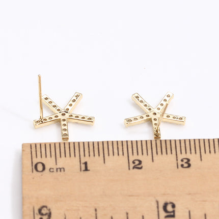 Gold wrapping plating real gold K gold craft five-sided small starfish zircon earring nail bottom ear needle 925 silver DIY accessories