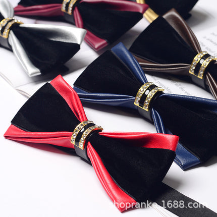 bridegroom groomsman bow tie red leather velvet studded men's wedding dress accessories host banquet bow blue british