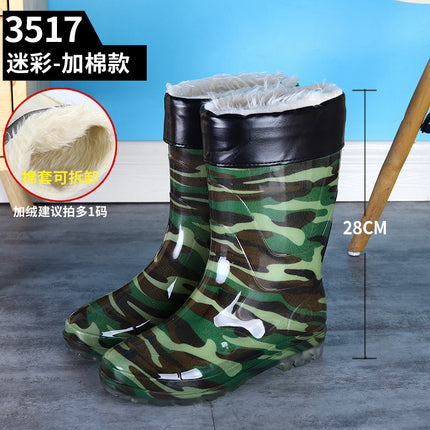 Military Rain Boots Camouflage Mid-Tube Non-Slip Waterproof Shoes Outdoor Fishing Rubber Shoes Overshoes Labor Warm Rain Boots Water Boots
