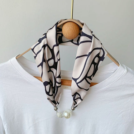 2025 New Magnetic Buckle Silk Scarf Women's Necklace Lazy Summer Pearl Neck Protector Collarbone Scarf Long Headscarf Wholesale
