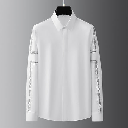Light Luxury Men's Clothing with a High-End European Feel, Men's Long-Sleeve Shirts with a Stylish and Cool Chain Print, Versatile Shirts for Men