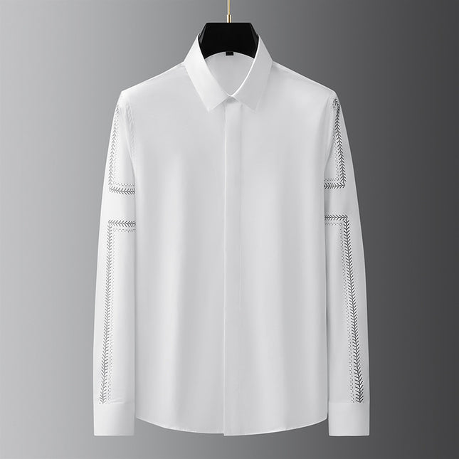 Light Luxury Men's Clothing with a High-End European Feel, Men's Long-Sleeve Shirts with a Stylish and Cool Chain Print, Versatile Shirts for Men