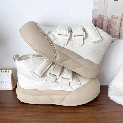 Thick-Soled Plush Cotton Shoes for Women, High-Top White Shoes, 2025 New Large-Toe Sneakers, Winter Warm Snow Boots