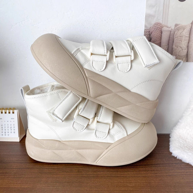 Thick-Soled Plush Cotton Shoes for Women, High-Top White Shoes, 2025 New Large-Toe Sneakers, Winter Warm Snow Boots