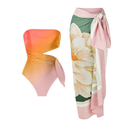2023 New European and American French Retro Printed Swimsuit Women's Hot Spring Holiday Beach Dress Two-piece Swimsuit