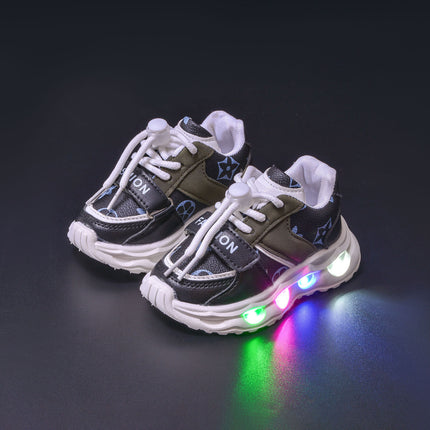 Spring and Autumn New Children's sneaker Leather Pattern LED Luminous Children's Shoes Children's 1-6 Years Old Men's and Women's Casual Shoes Trendy