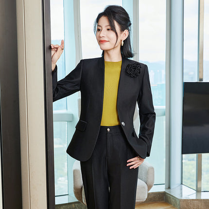 Khaki Suit Women's 2024 Autumn and Winter Fashion Green Business Wear European and American Casual Wide Long Two-Piece Suit