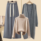 Gray jacket + coffee sweater + gray wide-leg pants three-piece set / M recommendation 40-50kg