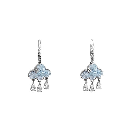 Unique Design Blue Rhinestone Earrings Cloud Tassel Earrings 2024 New Niche Accessible Luxury Versatile Earrings for Women