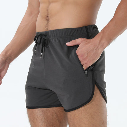 Crazy Muscle Men's Running Three-point Shorts Fitness Quick-drying Workout Zipper Pocket Bird-eye Shorts Cross-border Large Size