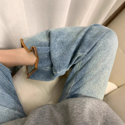 light blue Not Sticking Leg Micro-Lar Jeans Women's 2024 New plus size chubby girl High Waist Loose Slimming Trumpet Pants