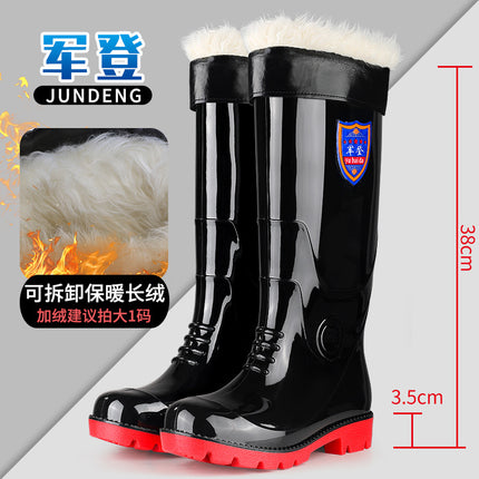 Kitchen High-Top Thickened Chef Rubber Shoes Non-Slip Rain Boots Waterproof Oil-Proof Kitchen Shoes with Cow Tendon Sole Men's Long Water Shoes