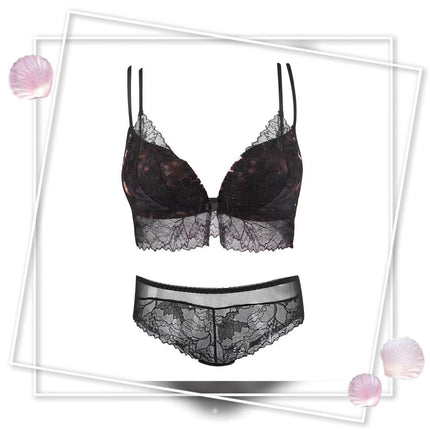 Pure Desire Sexy Lace Front Button Underwear Women's Push-Up Anti-Sagging Breast Reduction Wireless Bra Set