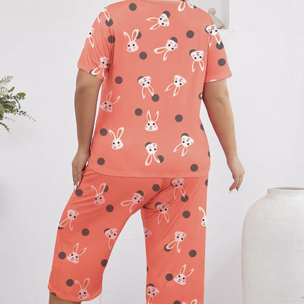 Foreign trade wholesale plus size pajamas women's spring and summer cropped pants short sleeve thin simple outer wear home clothing suit