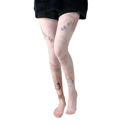 Cross-border thin printed pantyhose spring and autumn versatile butterfly wild abstract retro stockings women's socks anti-snagging wholesale
