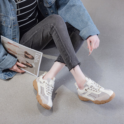 Cute and Quirky Women's Hiking Shoes 2026 New Spring/Summer Genuine Leather Mesh Breathable German Training Shoes Outdoor Walking Soft-Soled Dad Shoes