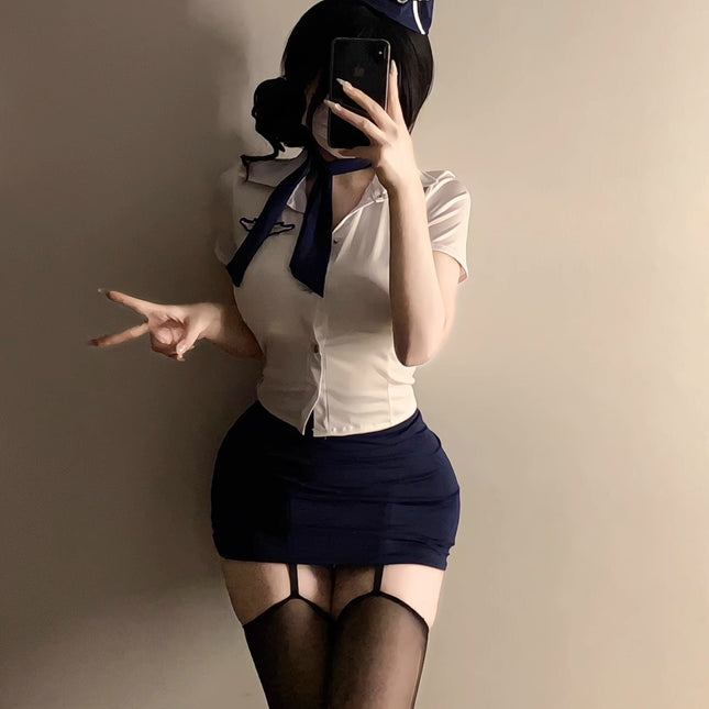 2025 Sexy Lingerie Stewardess Uniform Suit Large Size Bed-Free Ol Secretary Outfit Small Breast Cos Pilot Outfit Female