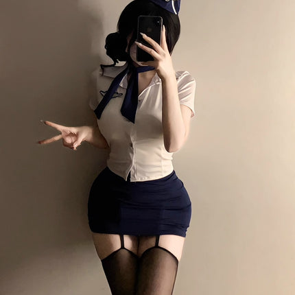 2025 Sexy Lingerie Stewardess Uniform Suit Large Size Bed-Free Ol Secretary Outfit Small Breast Cos Pilot Outfit Female